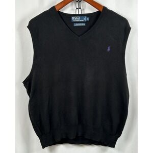VTG Polo Ralph Lauren Men's XL Black Sweater Vest Pima Cotton Purple Pony Logo